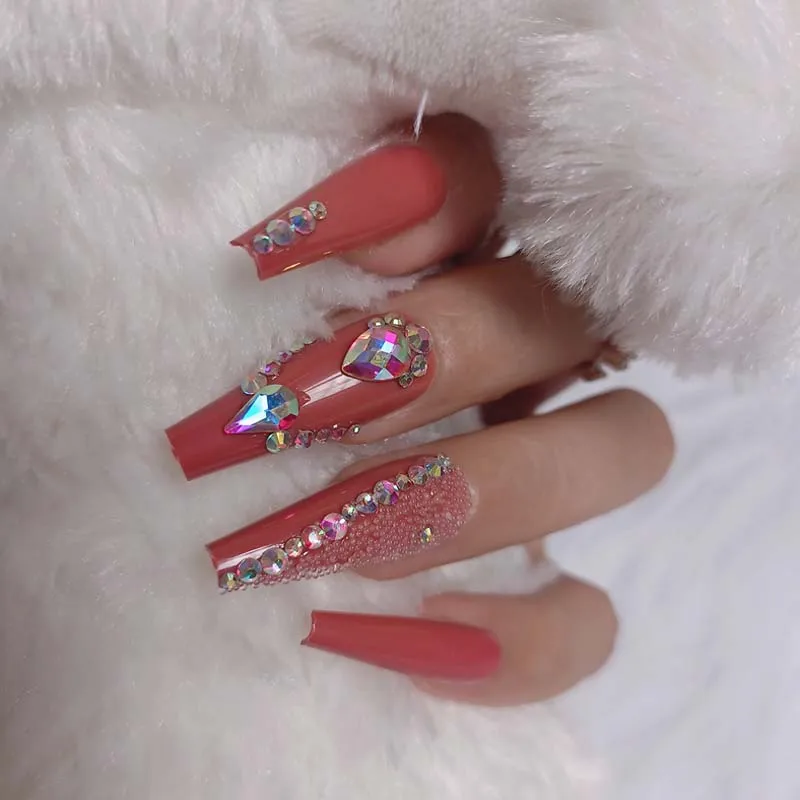 Роскошные ювелирные изделия Длинные накладные ногти в форме балерины