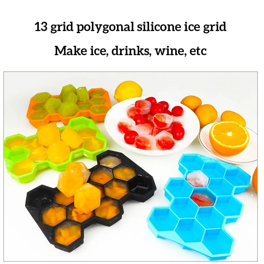 

Silicone Ice Cube Tray 13 Cavity Mold with Lid DIY Honeycomb Shape Mould for Drinks Whiskey Cocktails