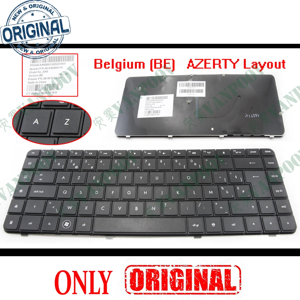 Фото НОВАЯ клавиатура AZERTY для ноутбуков HP Compaq Presario CQ56 G56 CQ62 G62 -100 -200 AX6 CQ56-100, черная, Бельгия, BE 605922-A41 №2