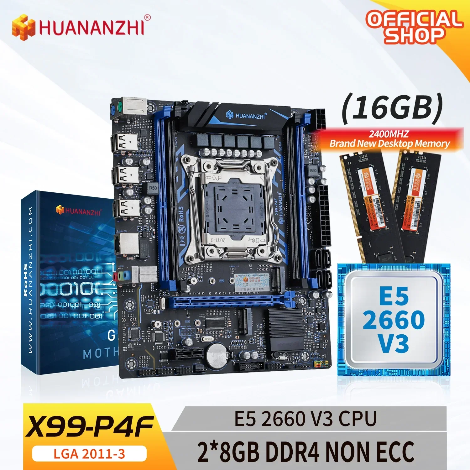 Материнская плата HUANANZHI X99 P4F LGA 2011-3 XEON с Intel E5 2660 V3 и комбинированным комплектом