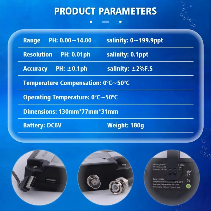 PH-метр цифровой 2 в 1 измеритель солености для аквариумов бассейнов спа морской