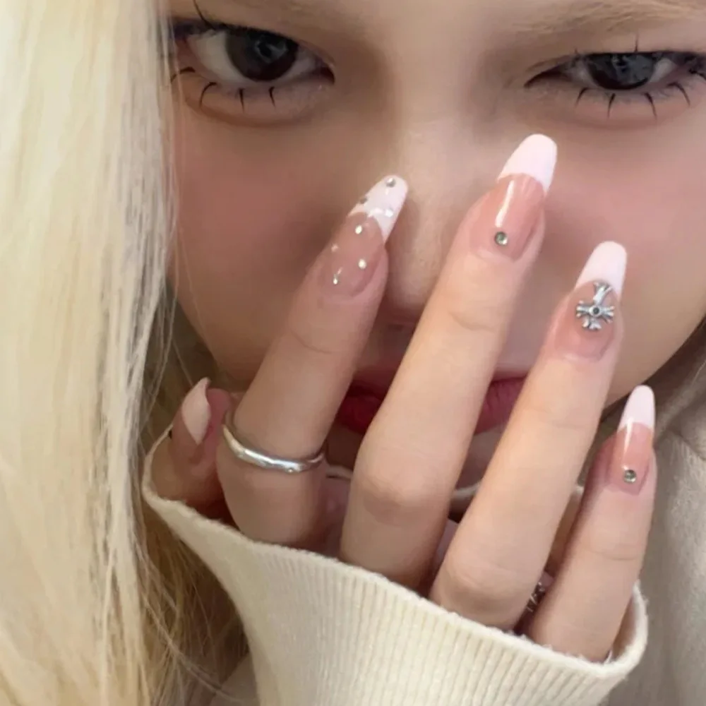 

24 Pcs Pink Fake Nails Press on Nail Designs Art Long Tips False Forms with Glue Stick Stickers Reusable Set Acrylic Artificial