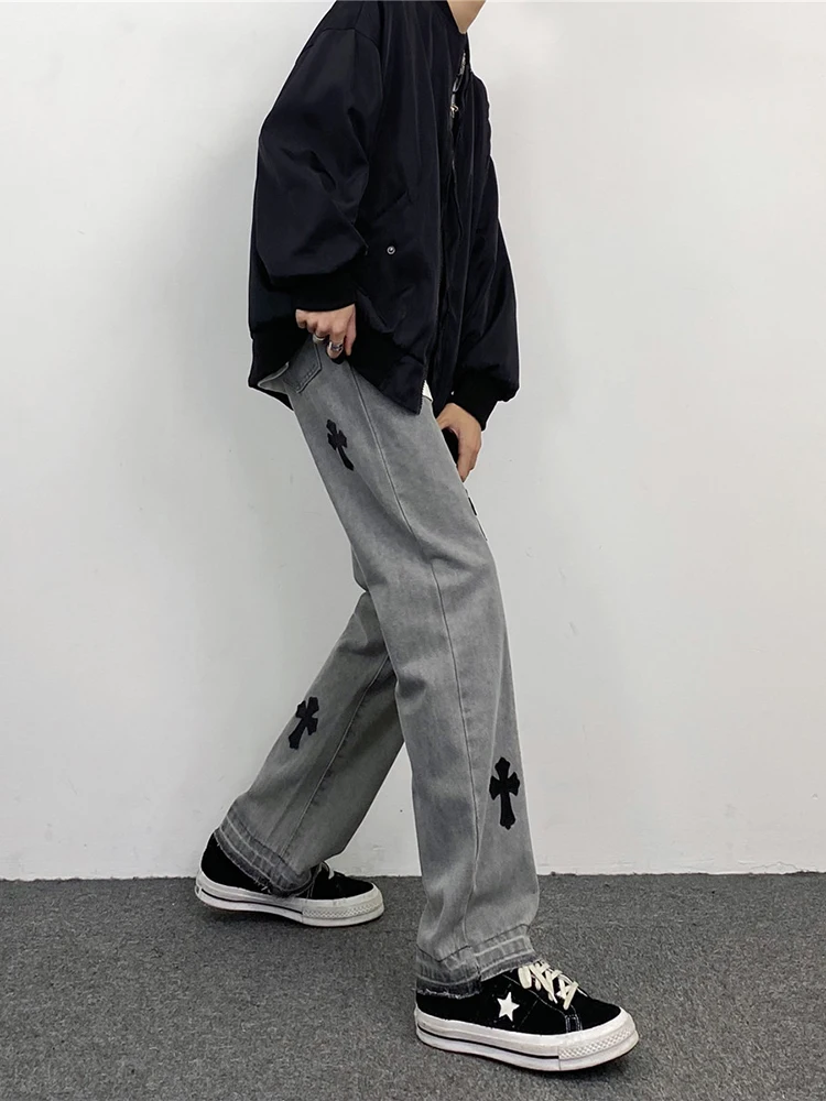 Four Seasons Men's Jeans Ins American Embroidery Straight Loose Casual Jeans Men's and Women's Trousers Y2k Pants Ins Hot Sale