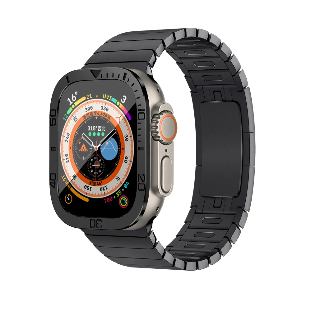 Alloy Dial Bezel Bumper Transparent Cover For Apple Watch Ultra 49mm 9H Tempered Glass Metal Screen Protector HD Full Film