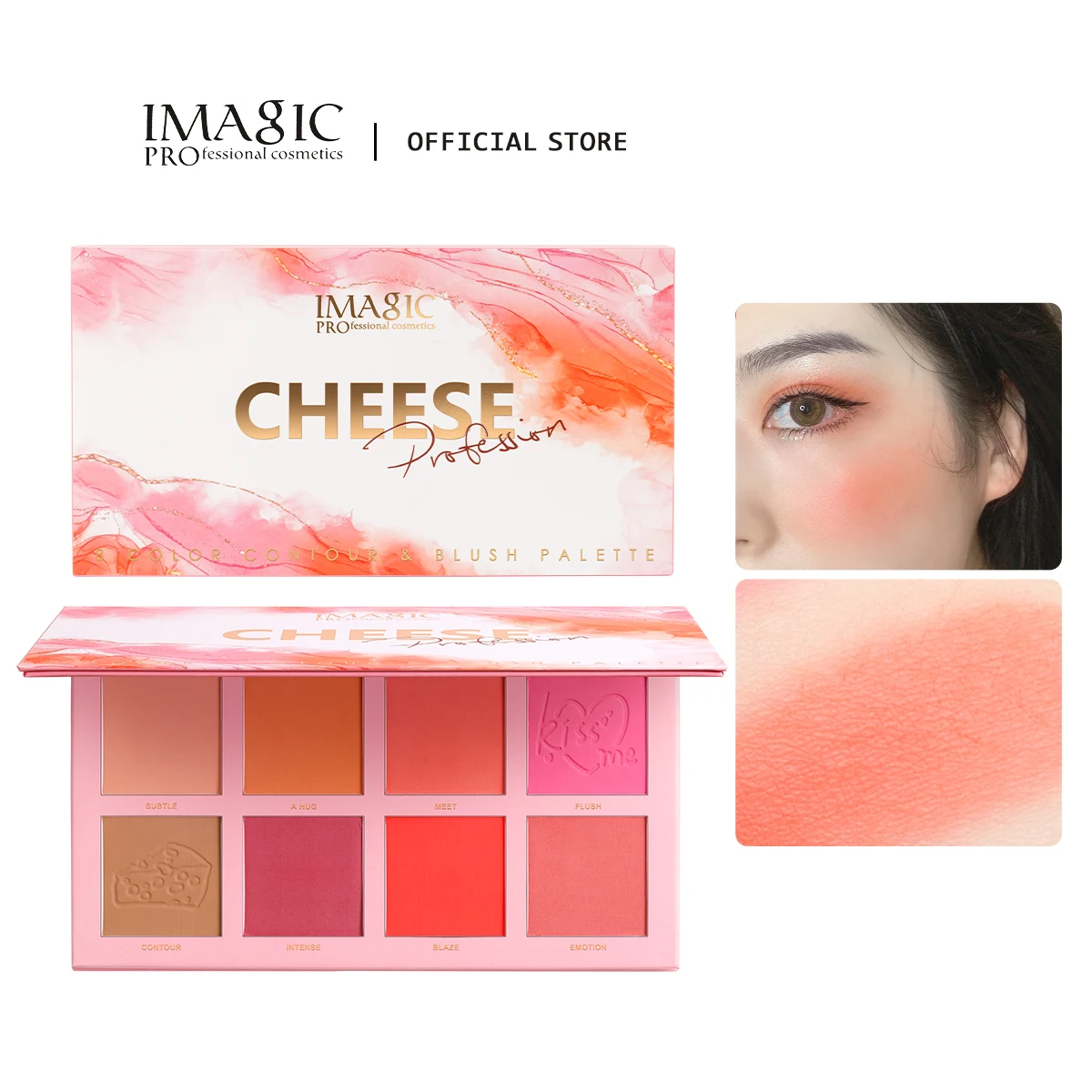 

IMAGIC 8-Color Blush Palette Brighten Matte Cheek Contour Shadow Rouge Mineral Powder Tint Peach Pink Natural Makeup Cosmetics