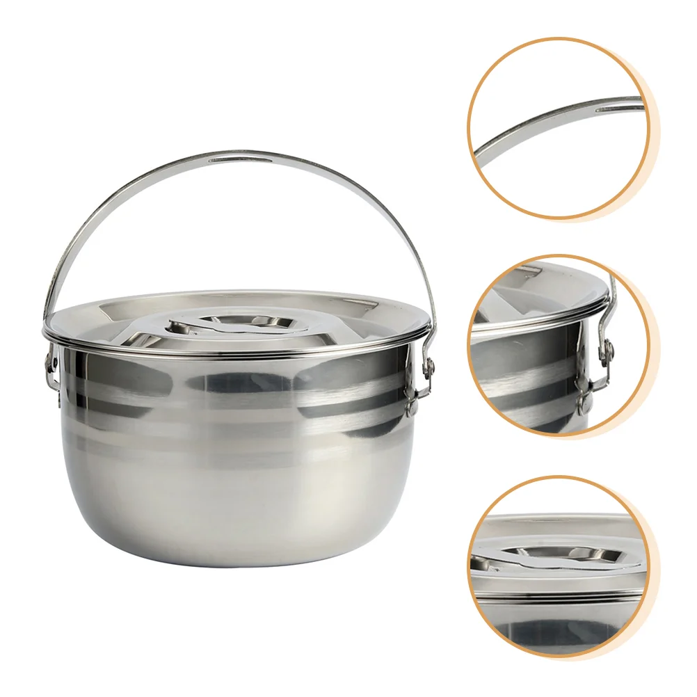 

Portable Water Kettle Camping Pot Household Cauldron 19.8X19.8X11.5CM Stew Soup Silver 201 Stainless Steel Travel