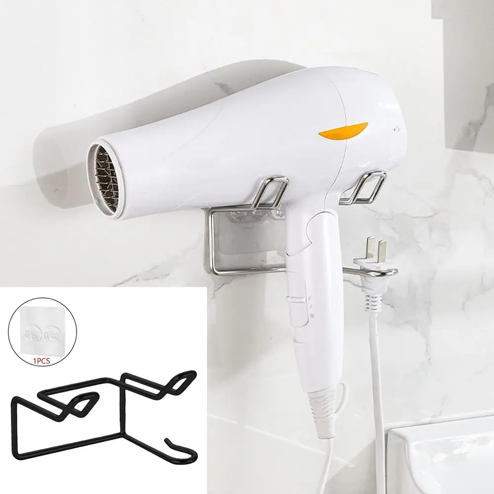 

Supplies Waterproof Organizer Wall Mounted Stainless Steel Hair Dryer Rack No Punching Hair Dryer Holder Storage Shelf