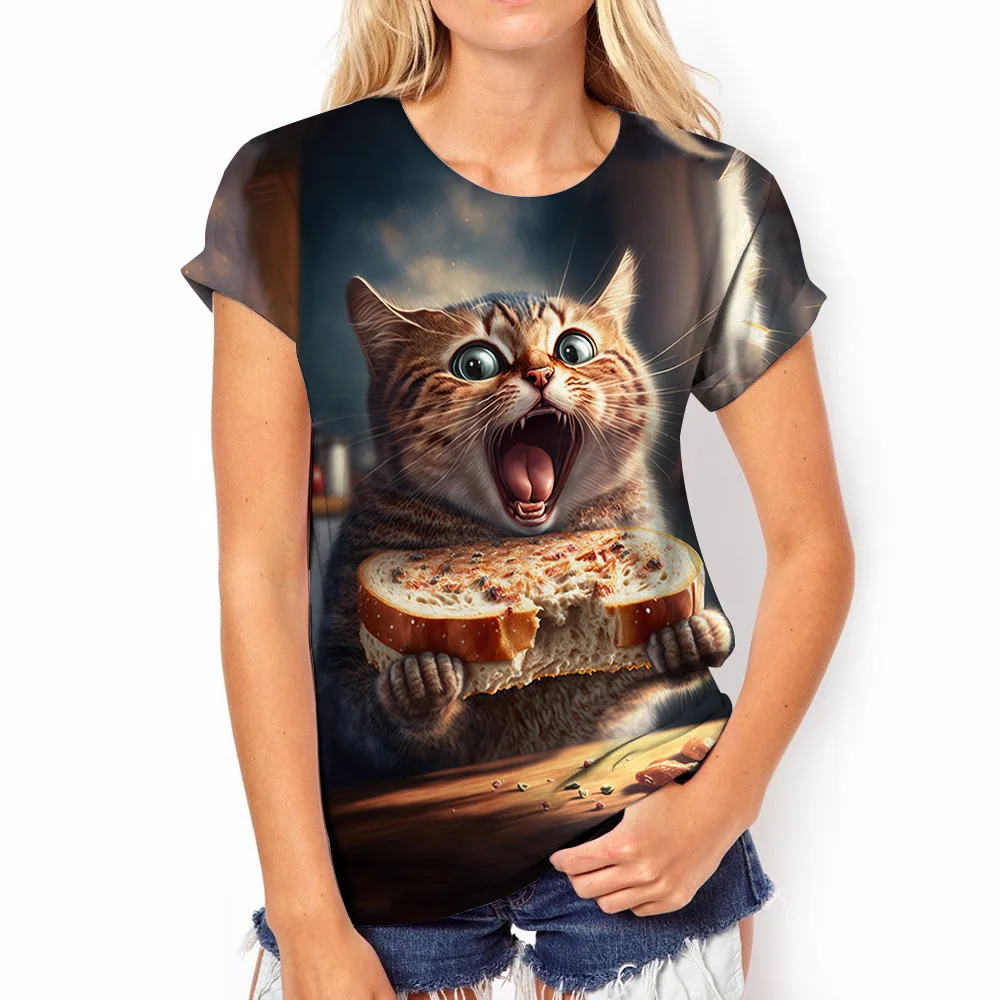 

Kawaii Women's Tops Fashion 3d Cat Print T-shirt Fun Y2k Girls Short Sleeve Cute Animal Pullover Summer Oversized Female T Shirt