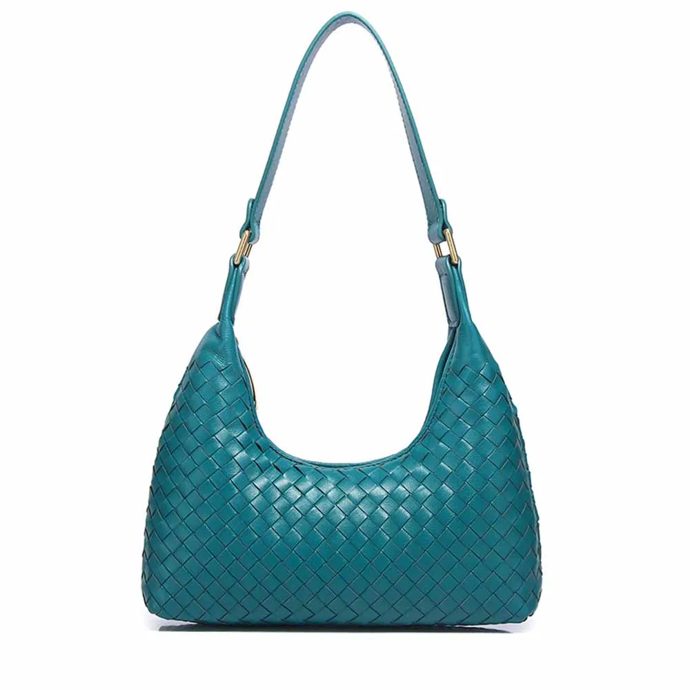 

MS Fashionable Women Underarm Bag Luxury Sheepskin Genuine Leather Shoulder Tote Handmade Knited Axillary Purses Black 2022 New