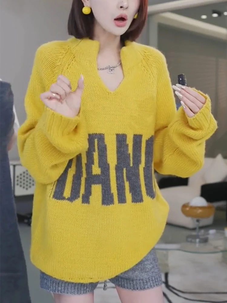 Осень 2024 европейские товары модный американский бренд свободный трикотаж