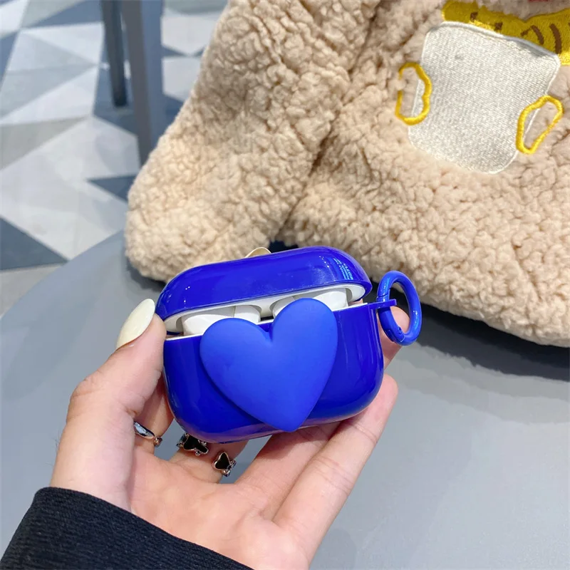 

Чехол для наушников AirPod 2 1, с 3D сердцем, темно-синий чехол для наушников airpods Pro 3, силиконовый чехол для наушников с зарядкой, защитный чехол