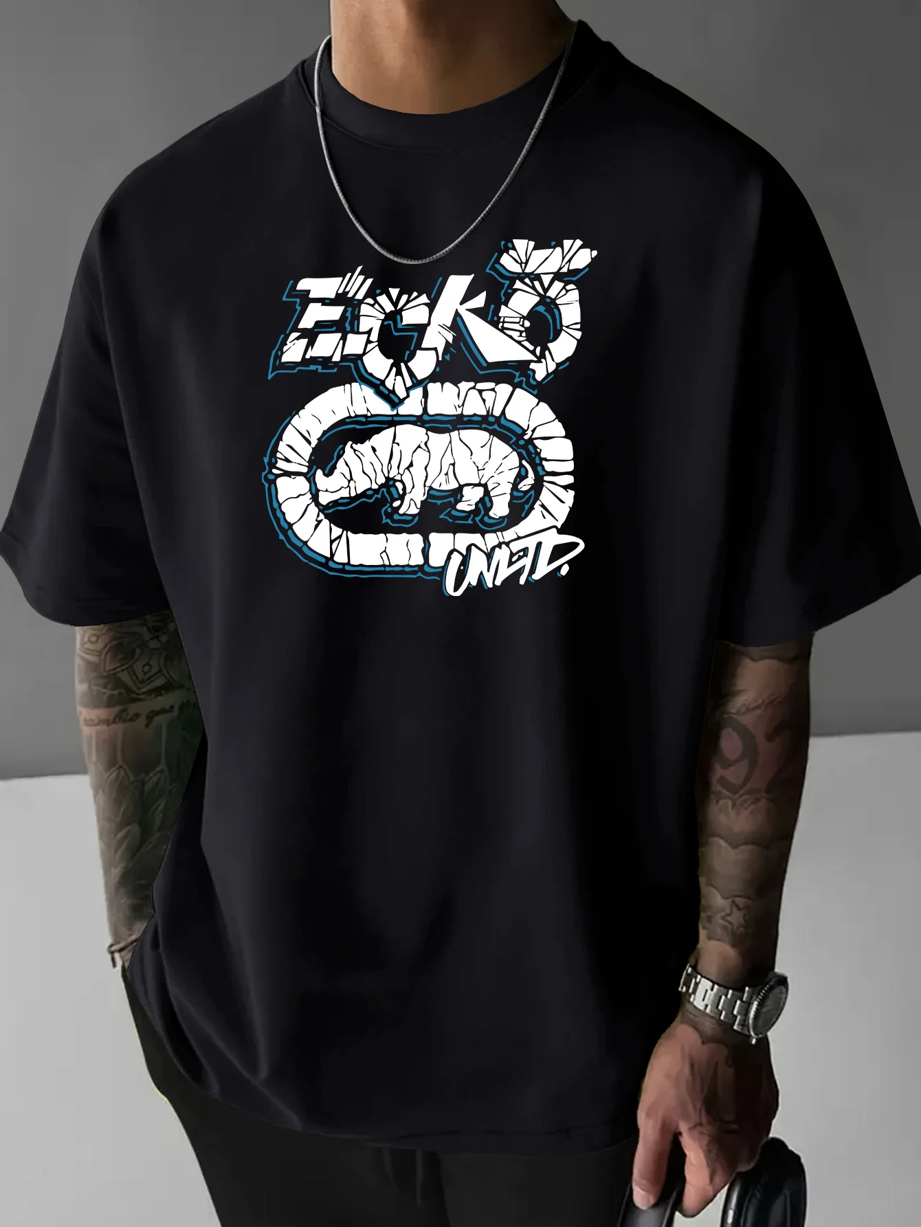 Фото Мужская повседневная свободная футболка Ecko Rhino Print из чистого хлопка, летняя модная дышащая футболка с круглым вырезом и короткими рукавами №5