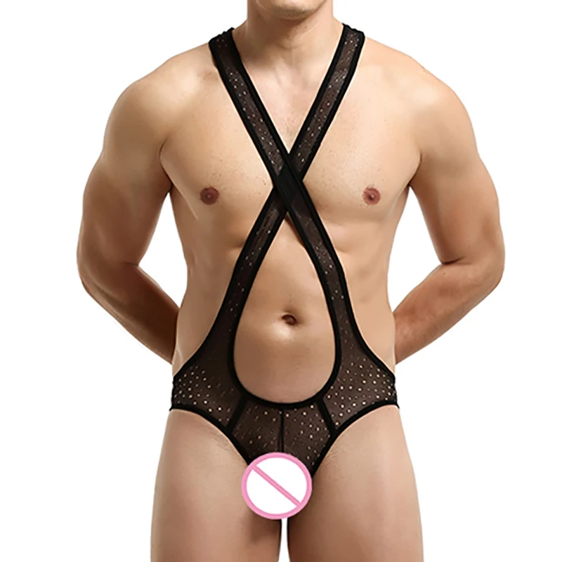Мужское нижнее белье комбинезоны с открытыми ягодицами и сетчатыми вставками |