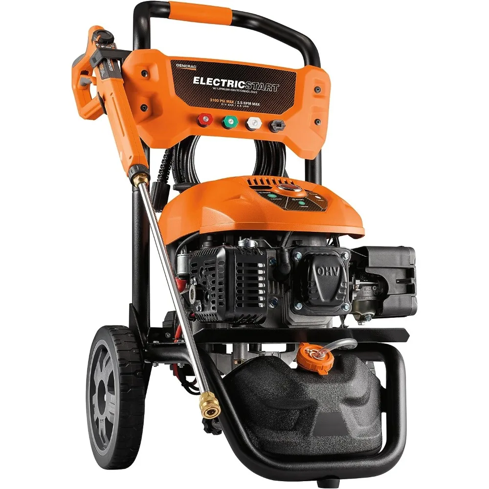 

Gas Pressure Washer 3100 PSI 2.5 GPM Lithium-Ion Electric Start with PowerDial Spray Gun, 25' Hose and 4 Nozzles