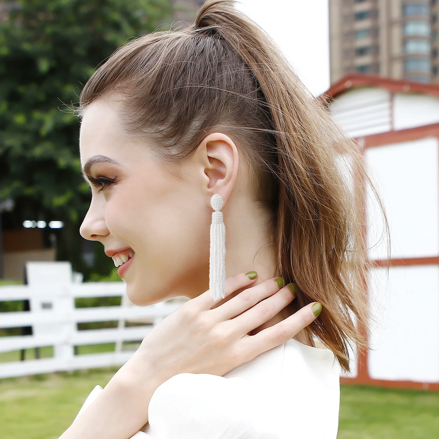 

Bohemian Handmade Fringed Earrings Women's Long Bead-woven Winter Vintage Literary Wedding Bridal Earrings