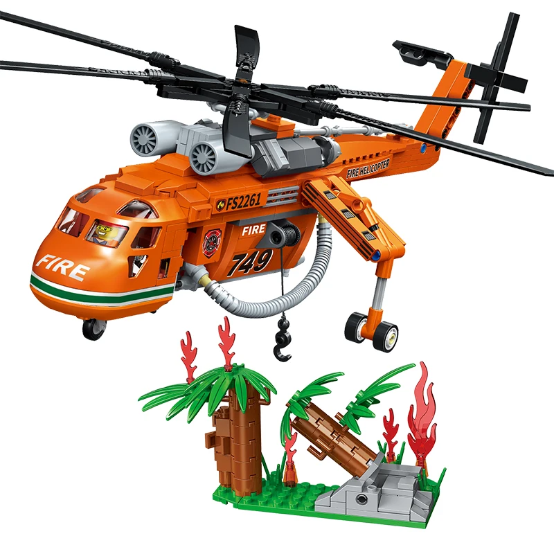 

596PCS City Building Blocks Fire Brigade Helicopter Block Sets Fire Fighter Toys Bricks Model Toys For Kids Gifts