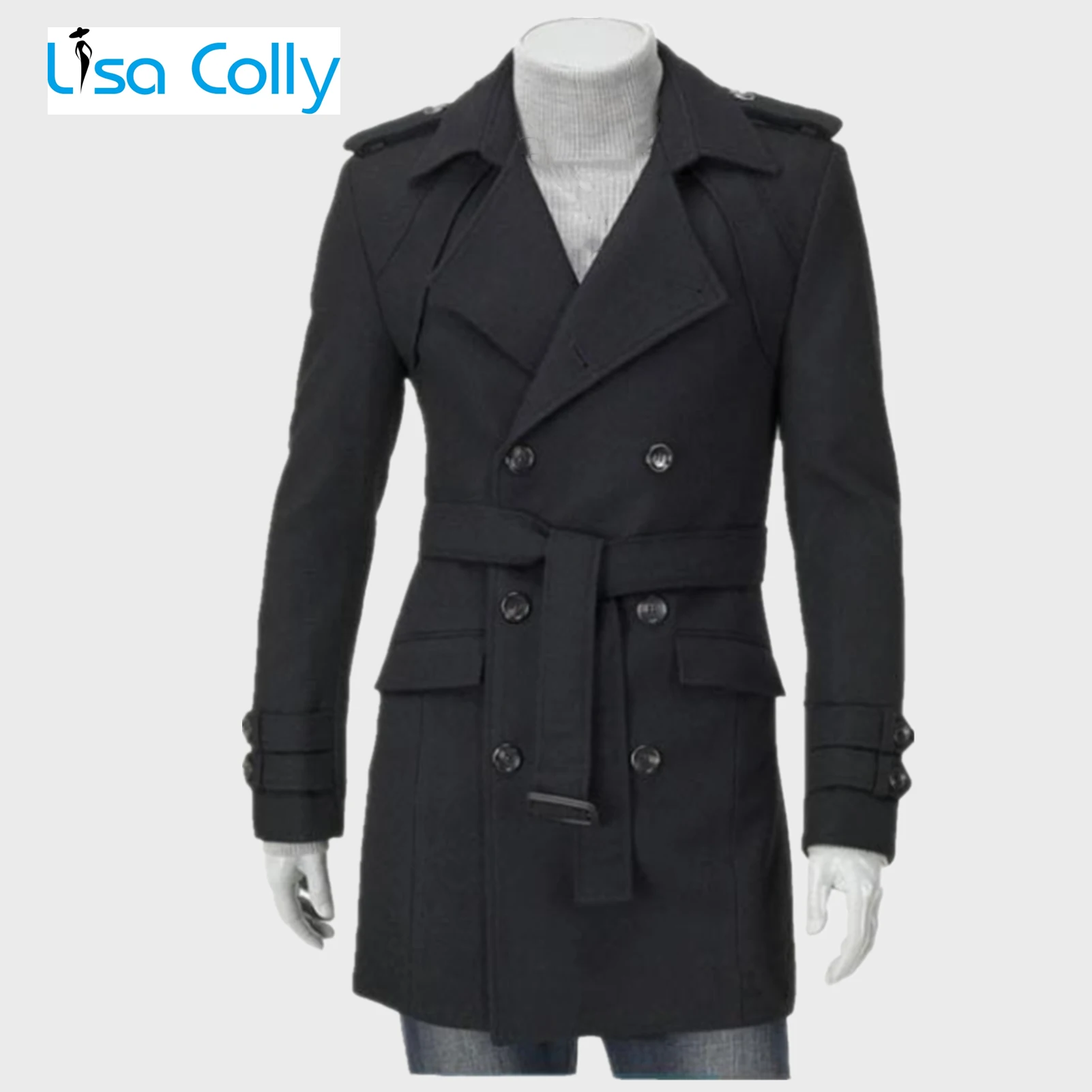 Мужское шерстяное пальто с длинным рукавом двубортное теплая верхняя одежда на