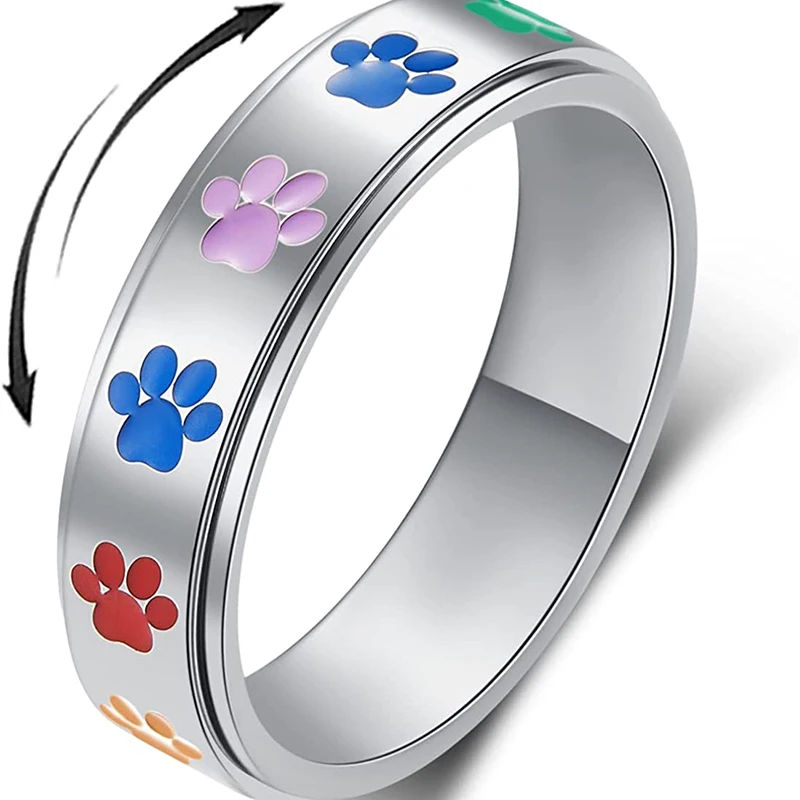 

Кольцо для спиннинга с узором «Собачья лапа» для мужчин и женщин, кольцо-Спиннер с маленькой лапой, размеры 6, 7, 8, 9, 10, аксессуары из нержавеющ...