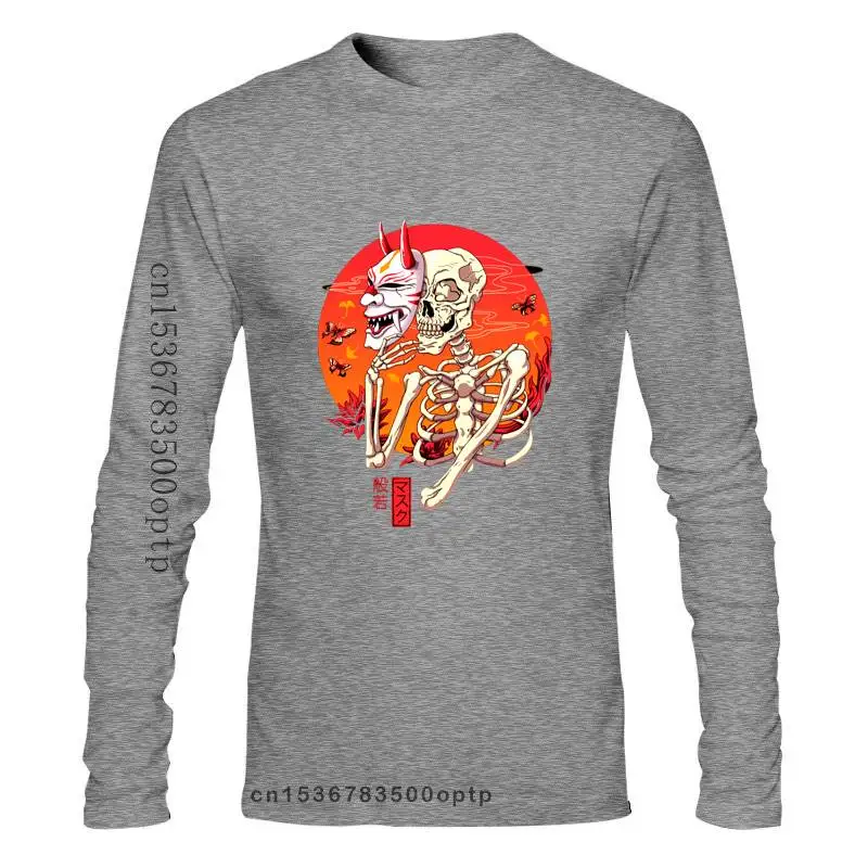 

Мужская одежда, маска Hannya Yokai, забавная черная футболка унисекс с рисунком скелета, стильная футболка свободного кроя