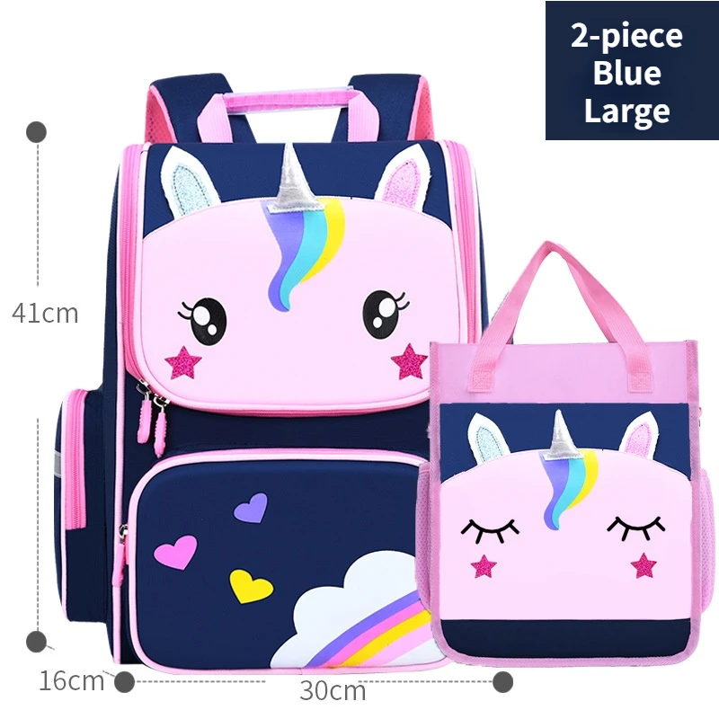 3 Piece Children Unicorn Cartoon Primary School Pen Bags for Boy Girl Lovely Princess Backpacks Grades 1-6 Large Capacity Travel
