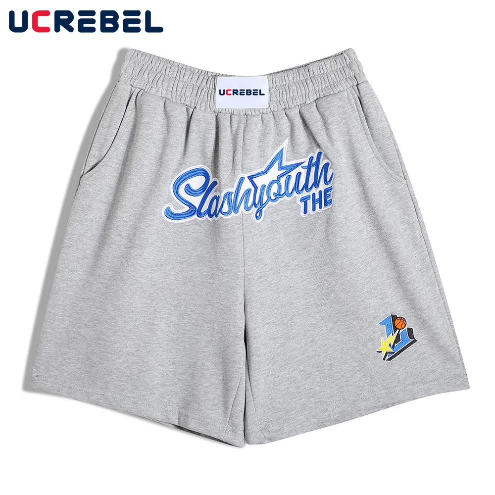 

Letter Embroidery Sweatshorts Mens Summer Streetwear Loose Shorts Half Pants Simple Knee-length Shorts for Men Cotton