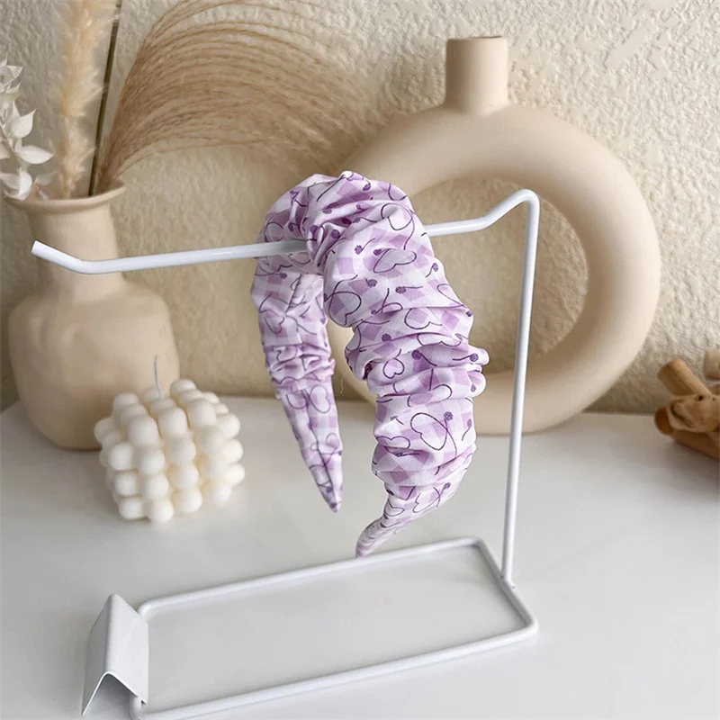 

Purple Fabric Pleated Wide Headband for Women Lady Sweet Floral Plaid Print Hairbands Girls Hair Hoop Accessories