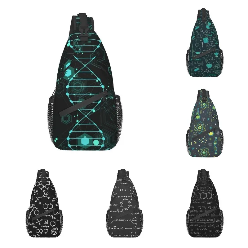 Cool Scientific DNA Pattern Crossbody Sling Backpack Men Science Chemistry Shoulder Chest Bag for Traveling