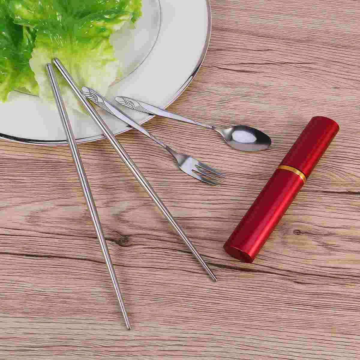 

Tableware Chopsticks Spoons Fork Stainless Chopsticks Flatware Set Travel Cutlery Fold Dinner Service Tableware Camping