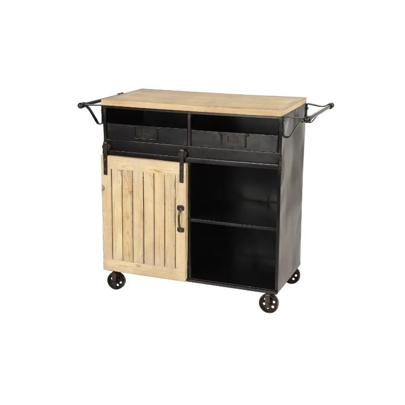 

DecMode 34" x 41" Black Metal Industrial Kitchen Cart