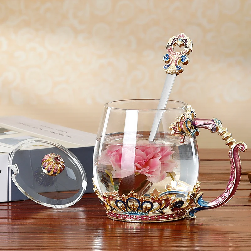 

Creative crown Enamel Glass mug Coffee mugs Glass Chinese Tea Cup Coffee Mugs Creative Heat-Resistant Glass Cups Set