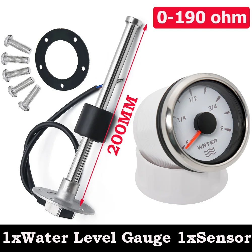 

Датчик уровня воды с датчиком уровня воды, 52 мм, измеритель уровня воды с 7-цветной подсветкой, датчик 100-550 мм, 0-190 Ом для масляного бака