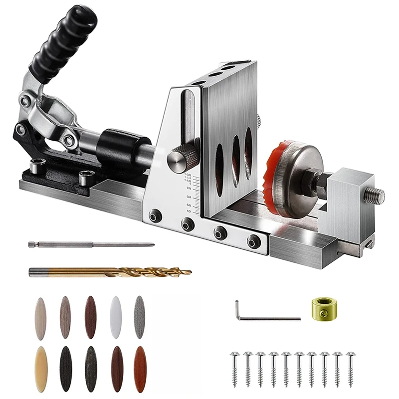 Pocket Hole Jig Kit, 15 Degree Oblique Hole Locator, Single-Side Operation Woodworking Joinery Kit, Positioner Locator