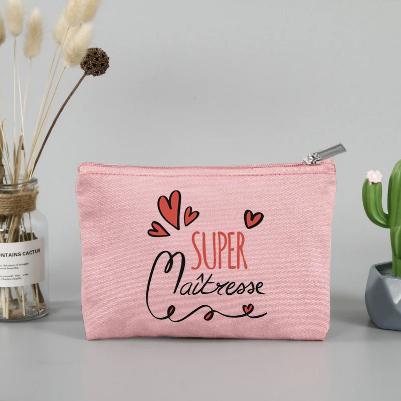 Merci Maitresse Cadeau Ecole  Women Makeup Bag Pink Cosmetic Bag Travel Outdoor Party Wedding Gifts Travel Cosmetic Organizer