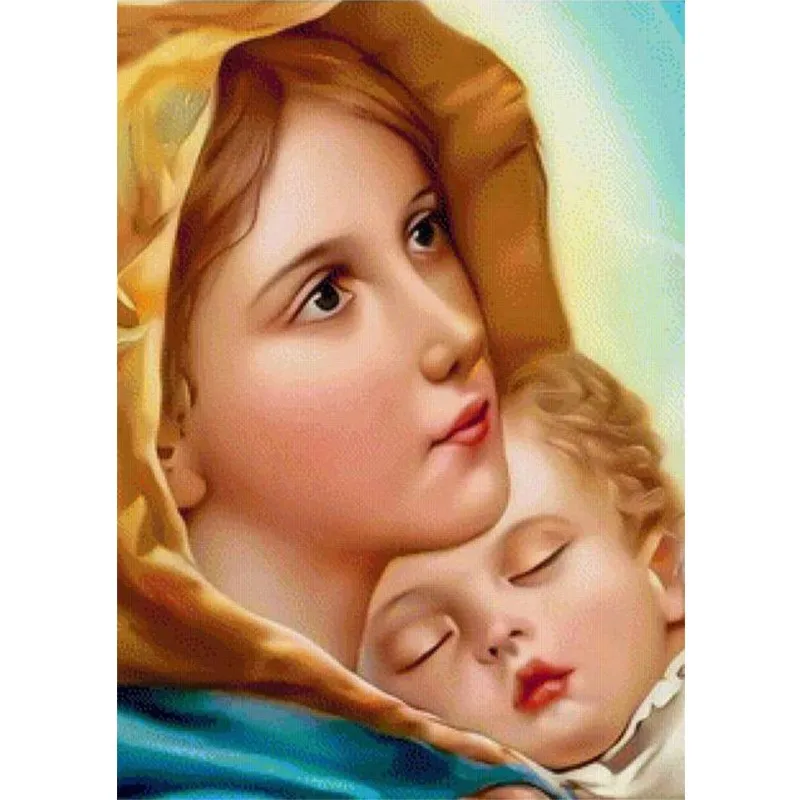 Diamond Painting Virgin And Child Round Full Diamonds Handmade Decoration Stick Diamond Embroidered Portrait Porch Room Picture