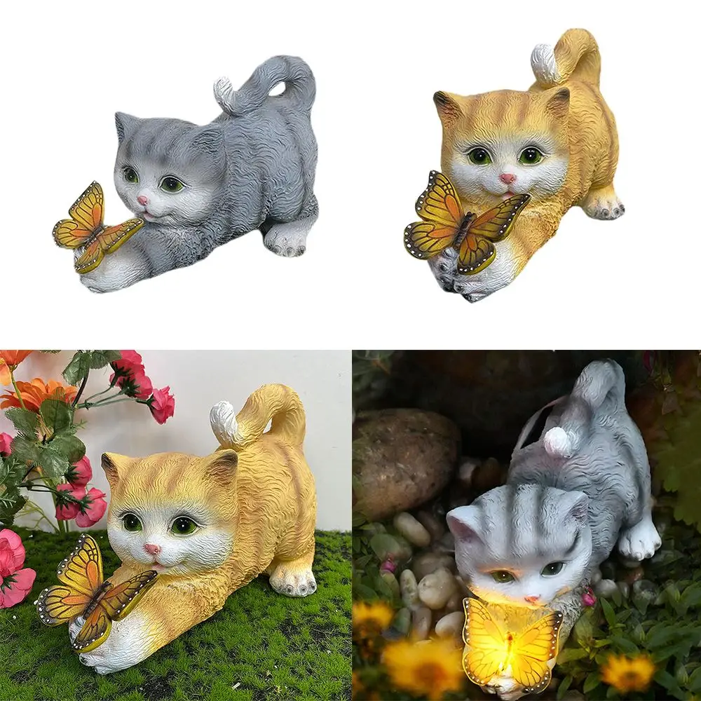 

Sculpture Garden Decor Handmade Craft With Solar Lamp Animal Statue Dog/Cat/Rabbit Figurine Cat Sculpture Lawn Lamp