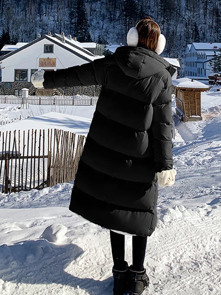Women Long Jacket Coats Winter Warm Hooded Parkas Loose Thick Cotton Padded Coats Solid Female Snow Outwear Jackets