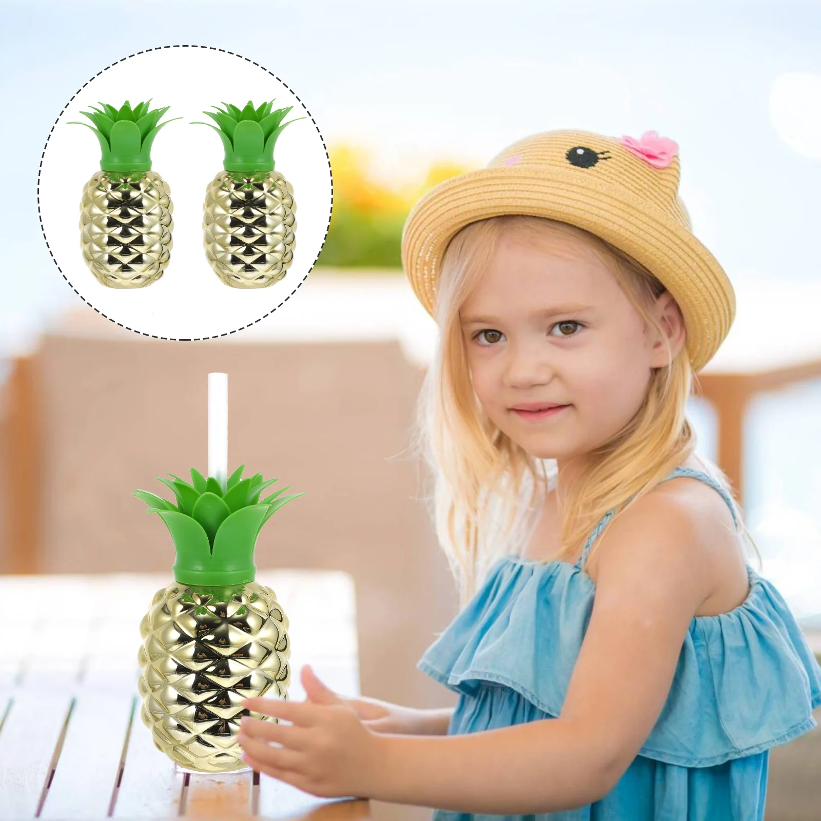 

2 Pcs Pineapple Cup Tiki Gift Cold Drink Cups Tropical Party Water Bottle Lid Plastic Tumblers Luminous Favors