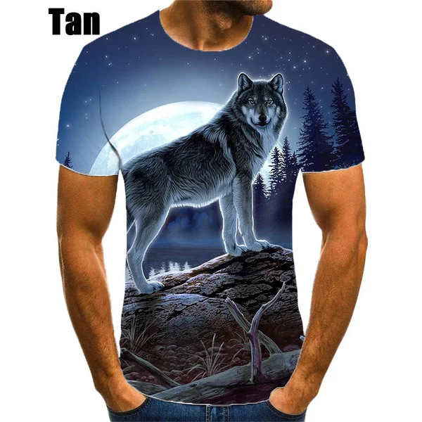 

Summer Hot Sale 3D Animal Wolf 3D Printing Short-sleeved Round Neck Men's Tops