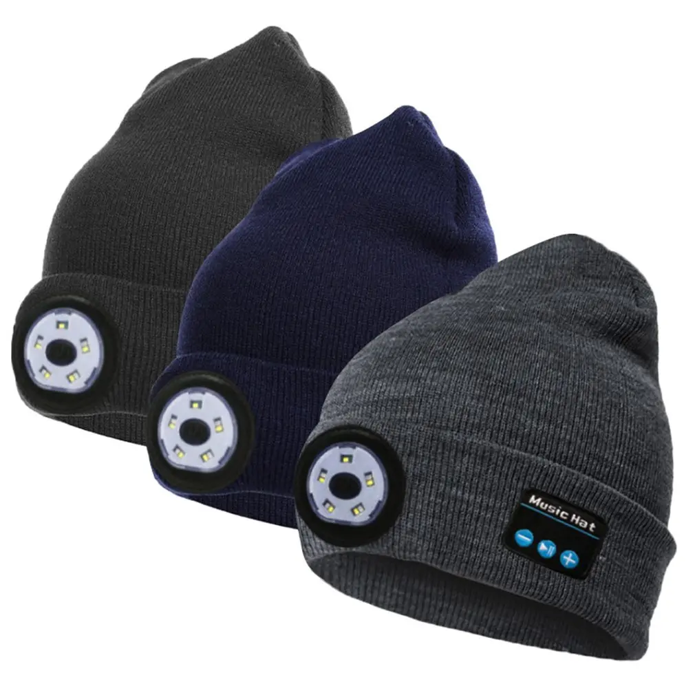 

Bluetooth Earphone Music Hat Winter Wireless Headphone Cap Headset Mic Outdoor Cycling Hiking LED Light Knitted Hat For Xiaomi