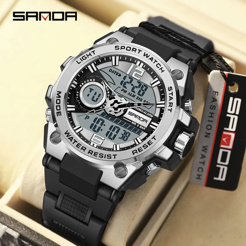 

2023 SANDA Brand Luxury Men's Silicone Sports Wrist Watch 50M Waterproof Date Calendar Business Quartz Watches Relogio Masculino