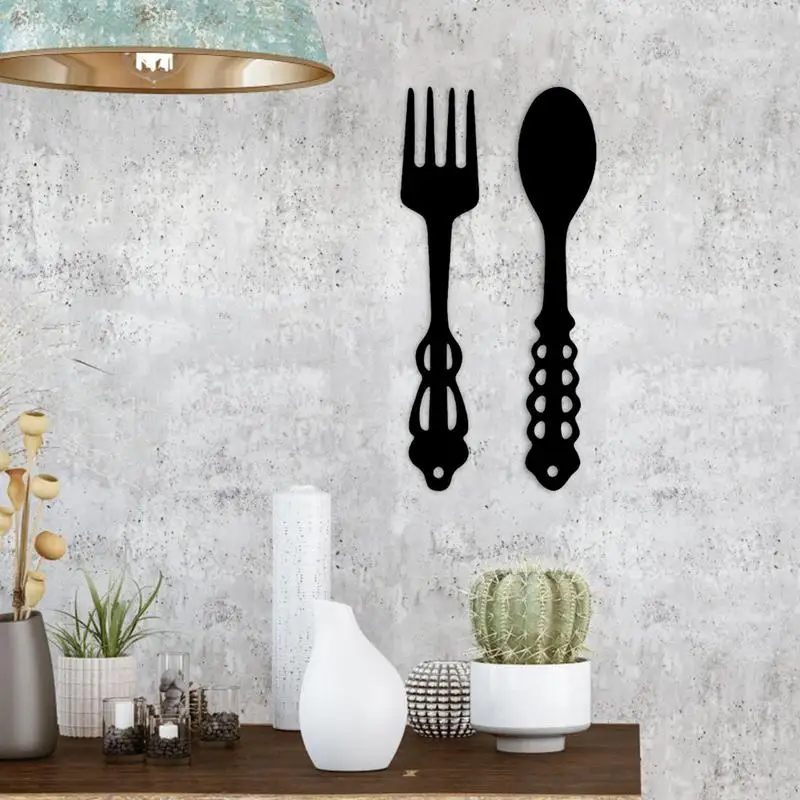 

Black Fork Spoon Wall Decor Lightweight And Durable Fork Shaped Hanging Sign Easy To Install Metal Large Kitchen Rustic Decor