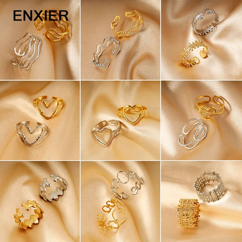 

ENXIER 316L Stainless Steel Adjustable Open Rings For Women Fashion Geometric Irregularity Femme Luxury Jewelry Gifts