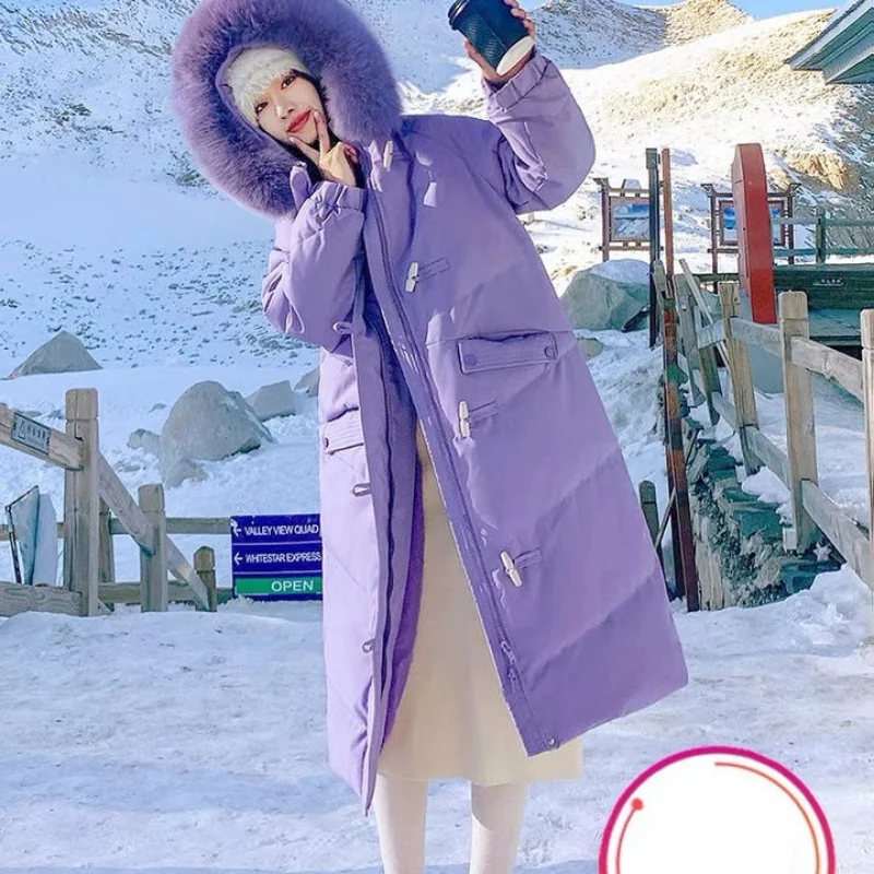 

Women's Winter Fox Fur Collar Down Jacket 2022 New Mid-length White Duck Down Purple Over-the-knee Coats and Jackets Women K124