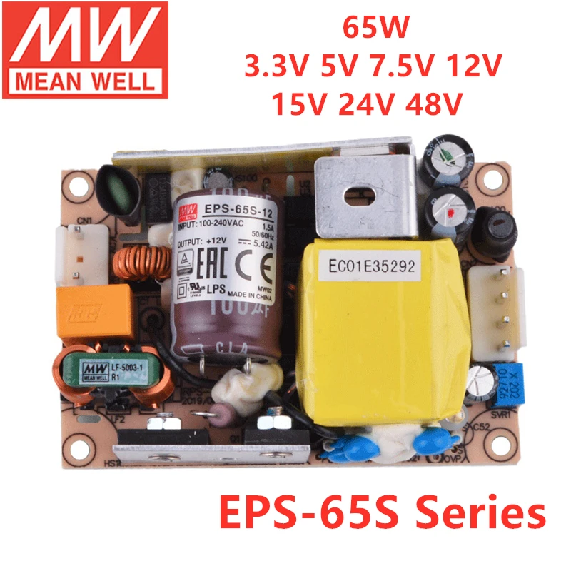 

MEAN WELL PCB Type 65W Single Output Switching Power Supply EPS-65S Series 3.3V 5V 7.5V 12V 15V 24V 48V