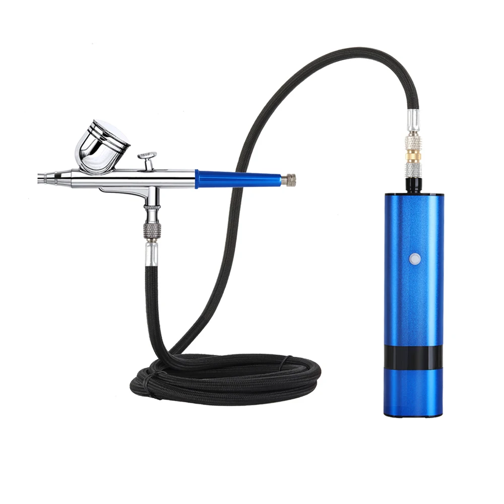 Free Shipping High Pressure Cordless Airbrush Kit Auto Start Stop Klein Blue Cup Spray Gun For Painting Makeup