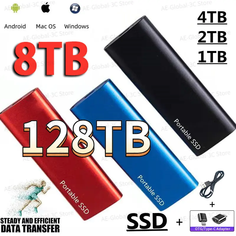 128TB Portable SSD High Speed Mobile Solid State Drive 4TB 64TB External Hard Drives Storage Decives Disks for Laptops Phones