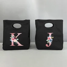 Bolsa de almuerzo portátil con letras rosas Unisex, bolso de mano con aislamiento, contenedor de refrigerador para oficina, bolsa de almacenamiento de alimentos