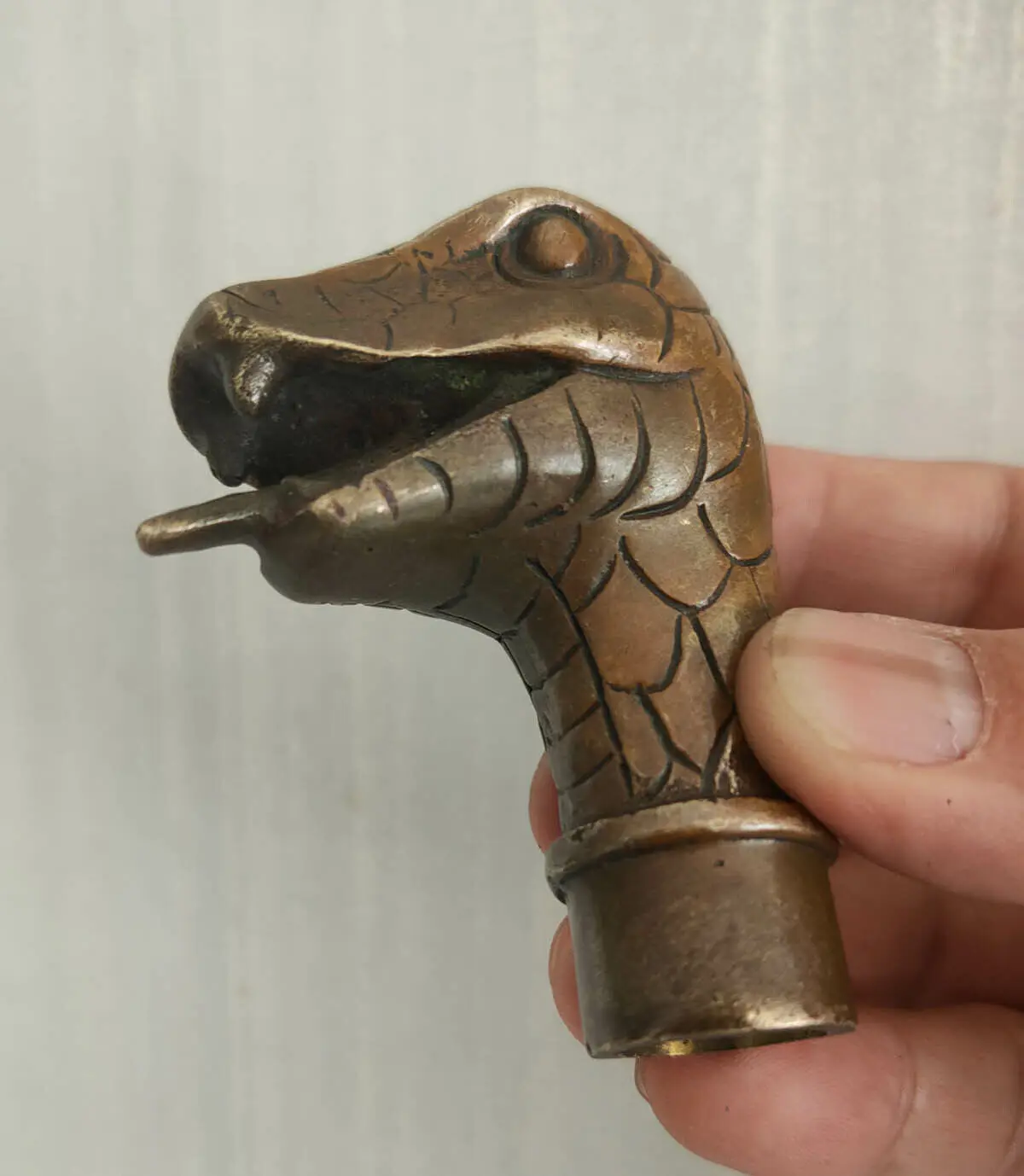 Victorian Old Bronze Cane Hand Carved snake statue Walking Stick Head