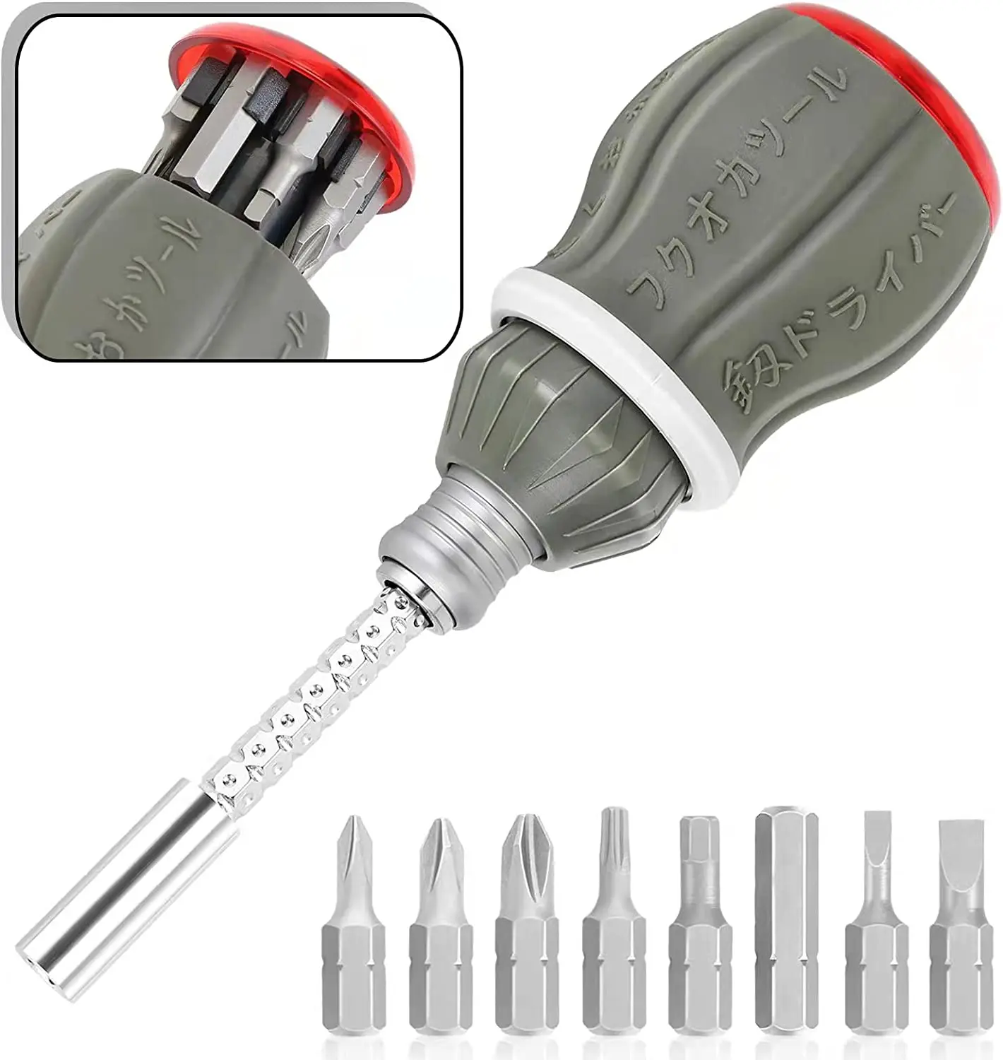 

8-in-1 Ratcheting Multi-Bit Screwdriver Set, Screwdriver Adjustable Magnetic Tool with Phillips, Slotted, Square and Nut Driver