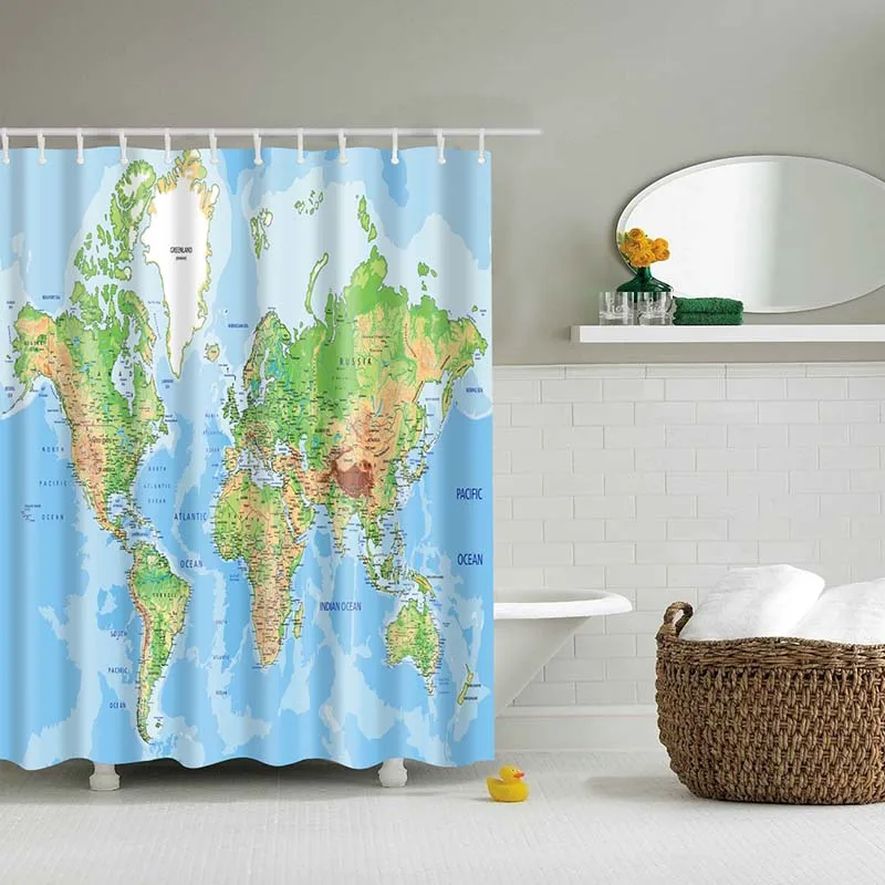 

Занавеска для душа с рисунком карты мира, s занавеска для ванной комнаты, настенная душевая штора, Карта мира, s